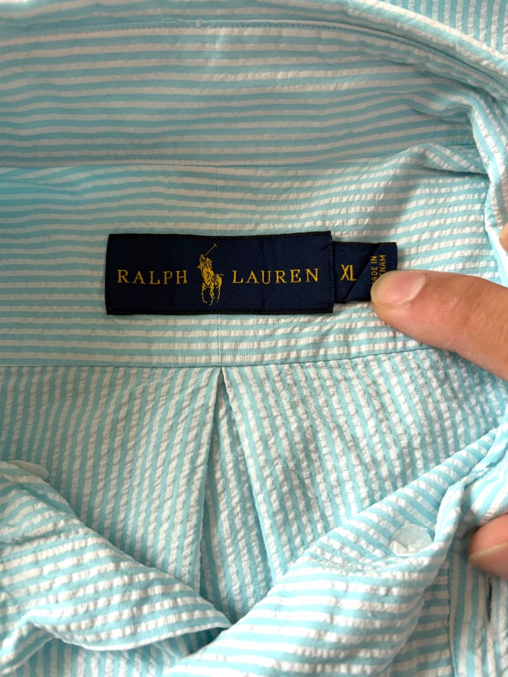 Polo by Ralph Lauren Light Blue Seersucker Short-Sleeve Shirt, Size: XL - Picture 3 of 5